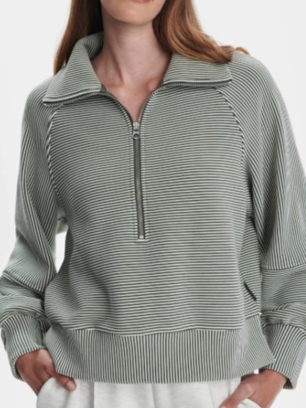 Varley Milano Half Zip Sweatshirt, in Thyme/Egret, Size M